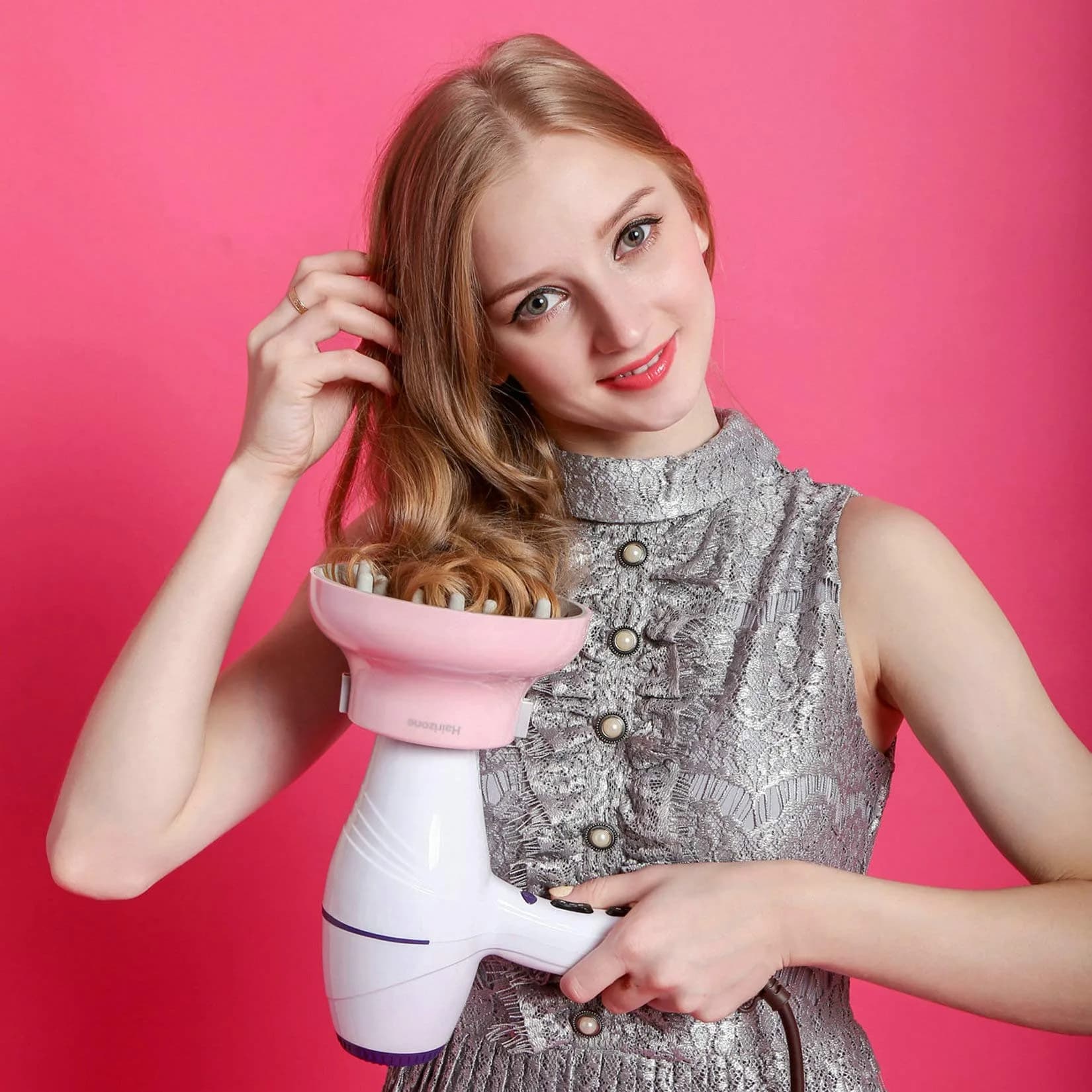 Hairizone Universal Hair Diffuser Pink | 15.6cm (6in) Diameter, Snap-on Fit for Curly & Wavy Hair - view 5