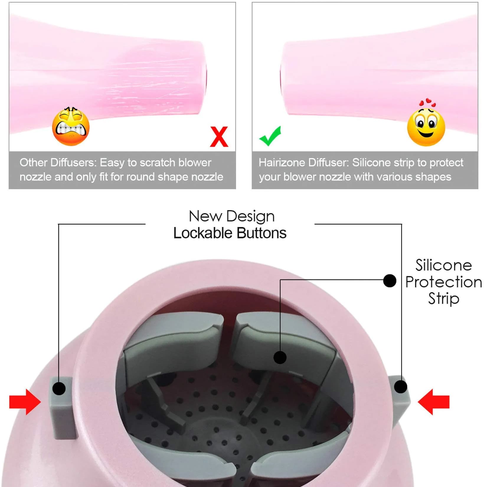 Hairizone Universal Hair Diffuser Pink | 15.6cm (6in) Diameter, Snap-on Fit for Curly & Wavy Hair - view 6