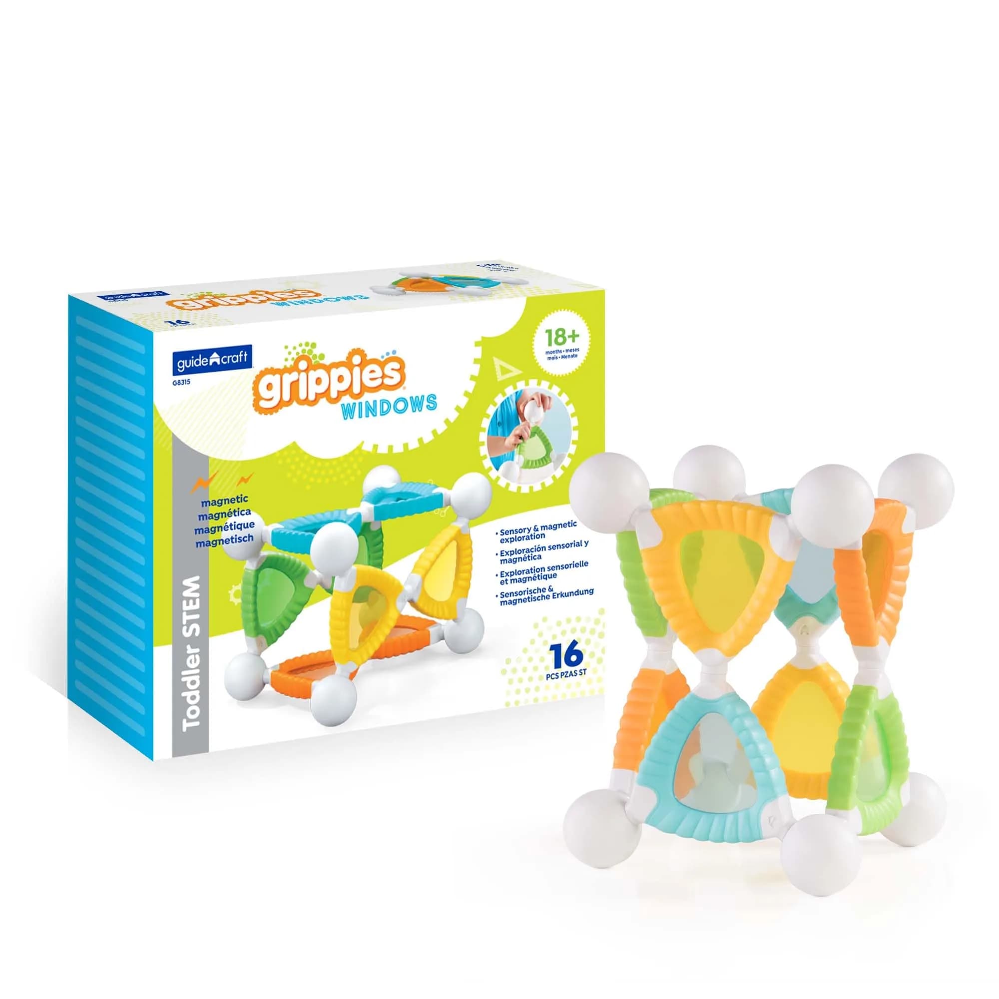 Guidecraft Grippies Windows - 16 Piece Set | STEM Magnetic Building Toy for Toddlers
