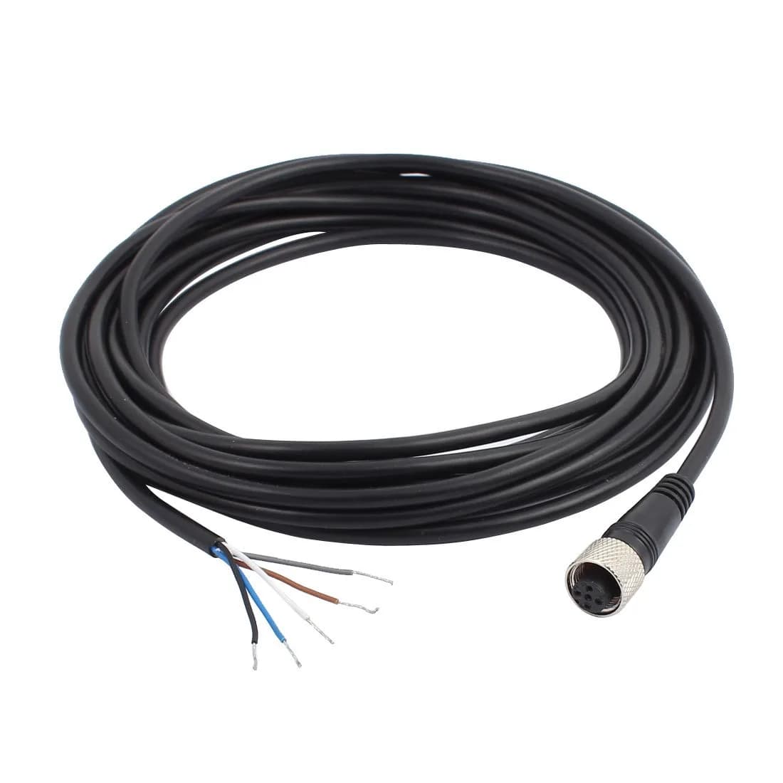 uxcell M12 Female Straight 5 Pins Connector Aviation Socket Electrical Cable 5m | 12mm Thread, Gray - main product image