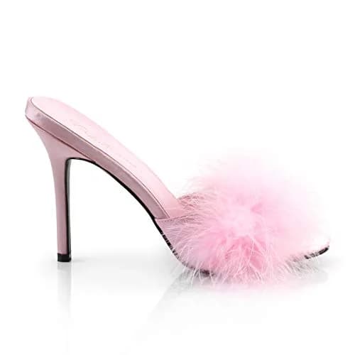 Fabulicious Women's Classique-01F Marabou Slipper | 14 US Size | 4" Heel, Pink PU thumbnail 5