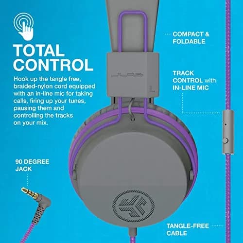 JLab JBuddies Studio Kids Wired On-Ear Headphones | 40mm Dynamic Drivers, 85dB Volume Limiter, Graphite/Purple thumbnail 4