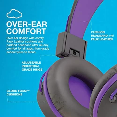 JLab JBuddies Studio Kids Wired On-Ear Headphones | 40mm Dynamic Drivers, 85dB Volume Limiter, Graphite/Purple thumbnail 5