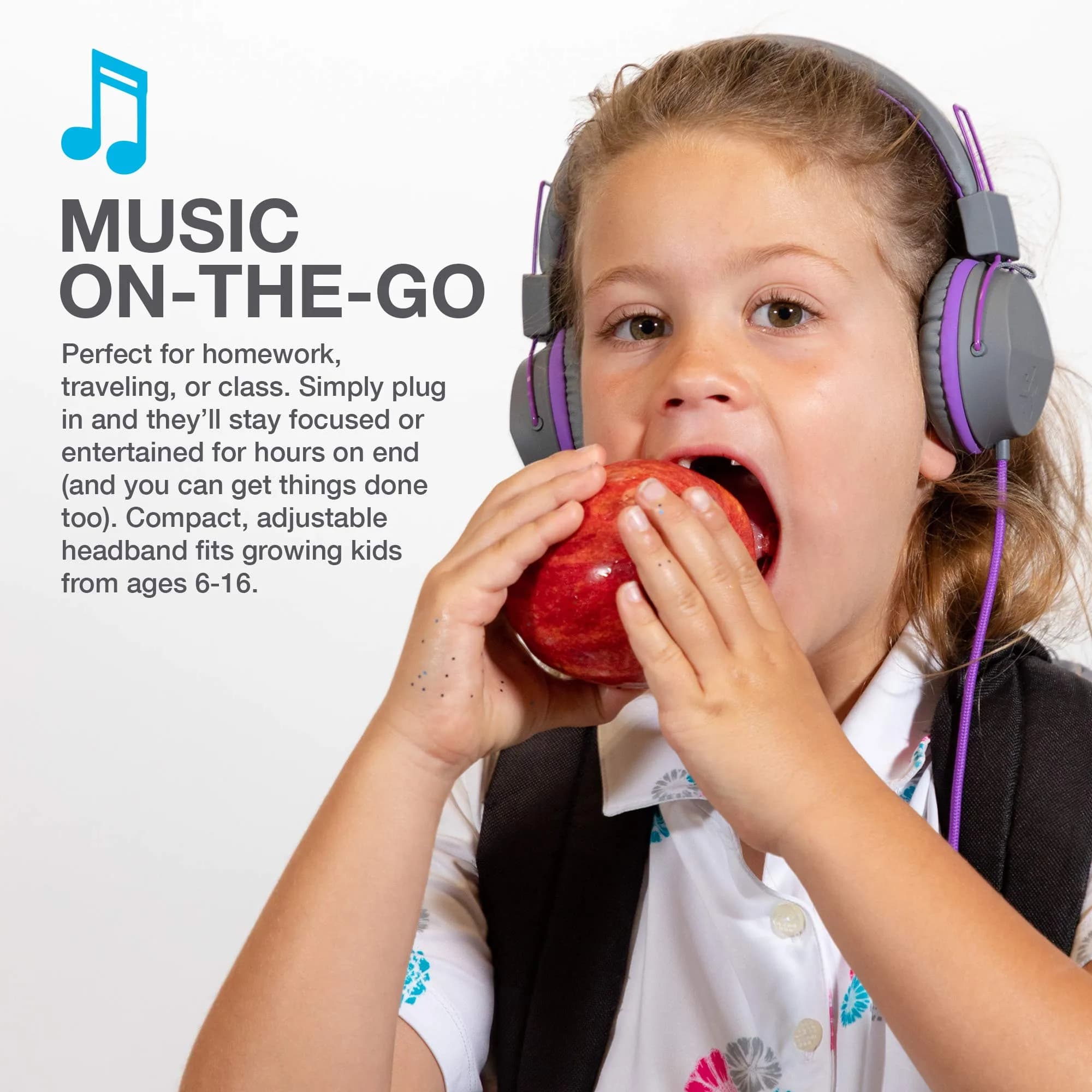 JLab JBuddies Studio Kids Wired On-Ear Headphones | 40mm Dynamic Drivers, 85dB Volume Limiter, Graphite/Purple - view 6