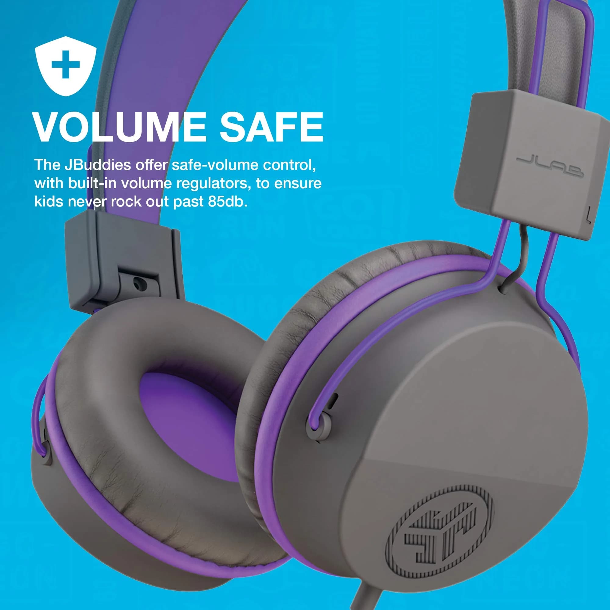 JLab JBuddies Studio Kids Wired On-Ear Headphones | 40mm Dynamic Drivers, 85dB Volume Limiter, Graphite/Purple - view 3