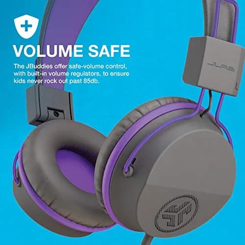 JLab JBuddies Studio Kids Wired On-Ear Headphones | 40mm Dynamic Drivers, 85dB Volume Limiter, Graphite/Purple thumbnail 3