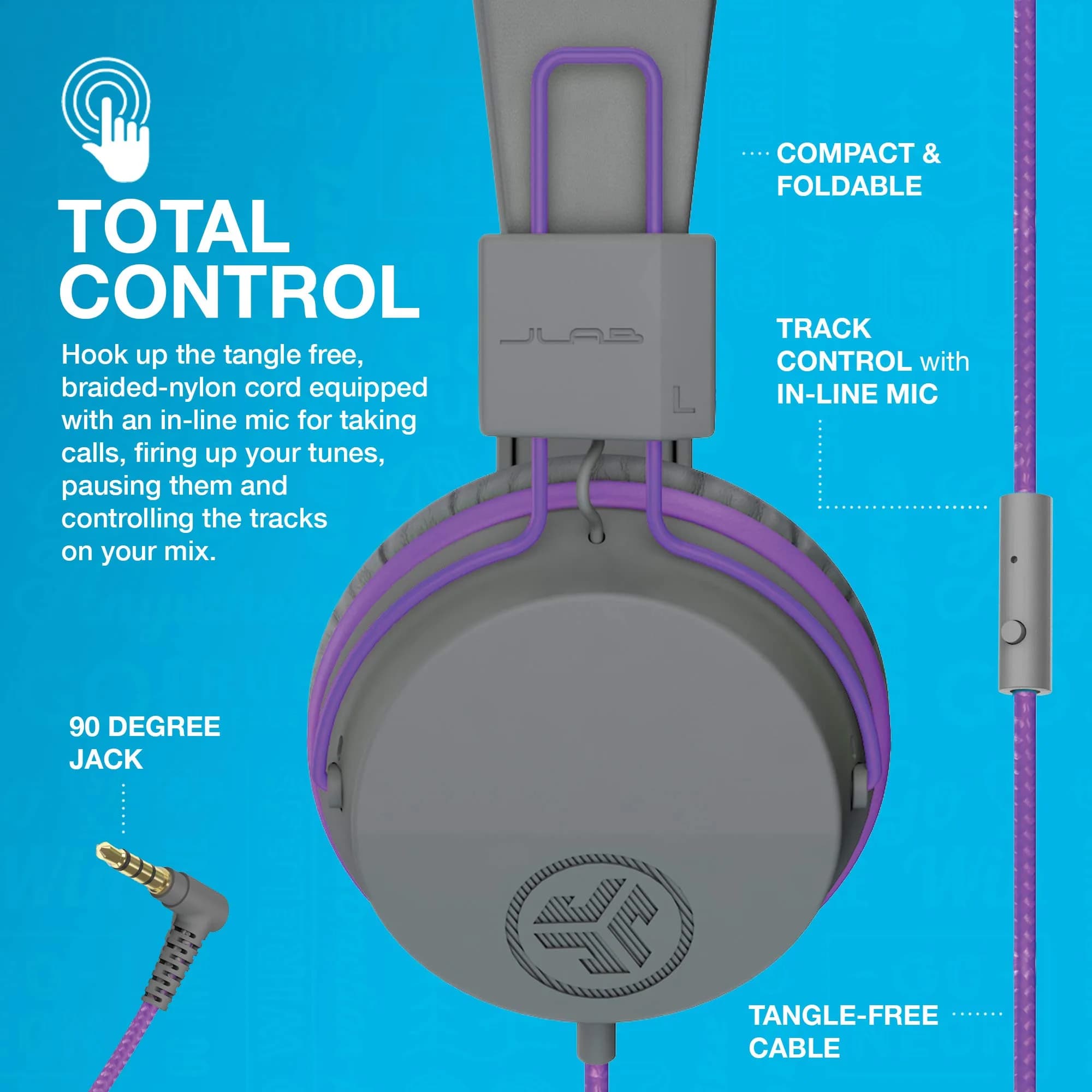 JLab JBuddies Studio Kids Wired On-Ear Headphones | 40mm Dynamic Drivers, 85dB Volume Limiter, Graphite/Purple - view 4