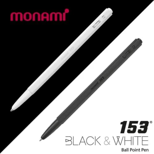 MONAMI 153 Black & White Ballpoint Pen 0.7mm | Elegant metallic design for professional writing thumbnail 3