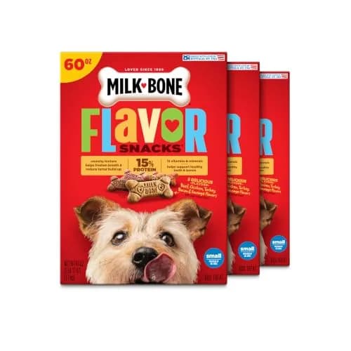 Milk-Bone Flavor Snacks Small Dog Biscuits 60 oz Boxes | Crunchy, Wholesome Treats with 15% Protein & 12 Vitamins thumbnail 1