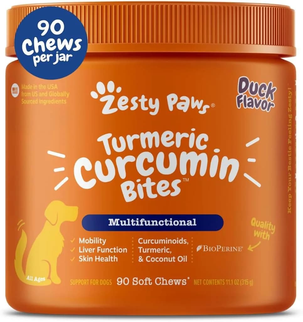 Zesty Paws Turmeric Curcumin Dog Chews 90 Count | Hip & Joint Support with Coconut Oil & BioPerine