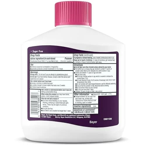 MiraLAX Gentle Constipation Relief Powder 862g (26.9 oz) | Osmotic Laxative with PEG 3350 for Adults thumbnail 8