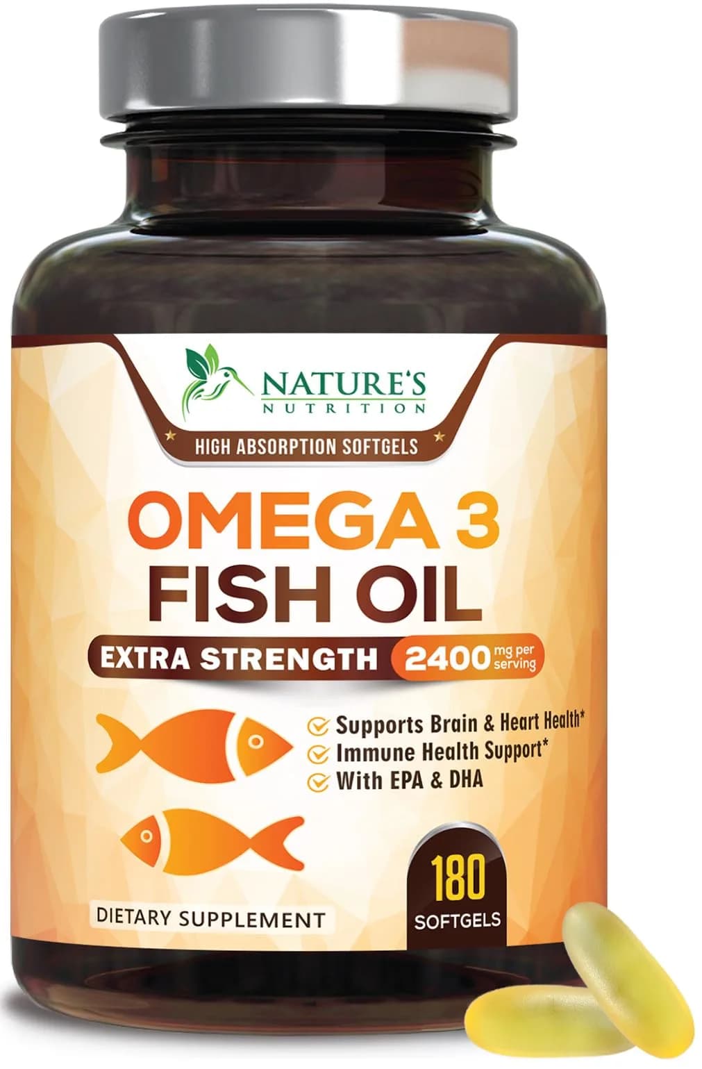 Nature's Nutrition Omega 3 Fish Oil 2400mg | Triple Strength Daily Supplement with EPA & DHA for Heart, Brain & Immunity — Softgel
