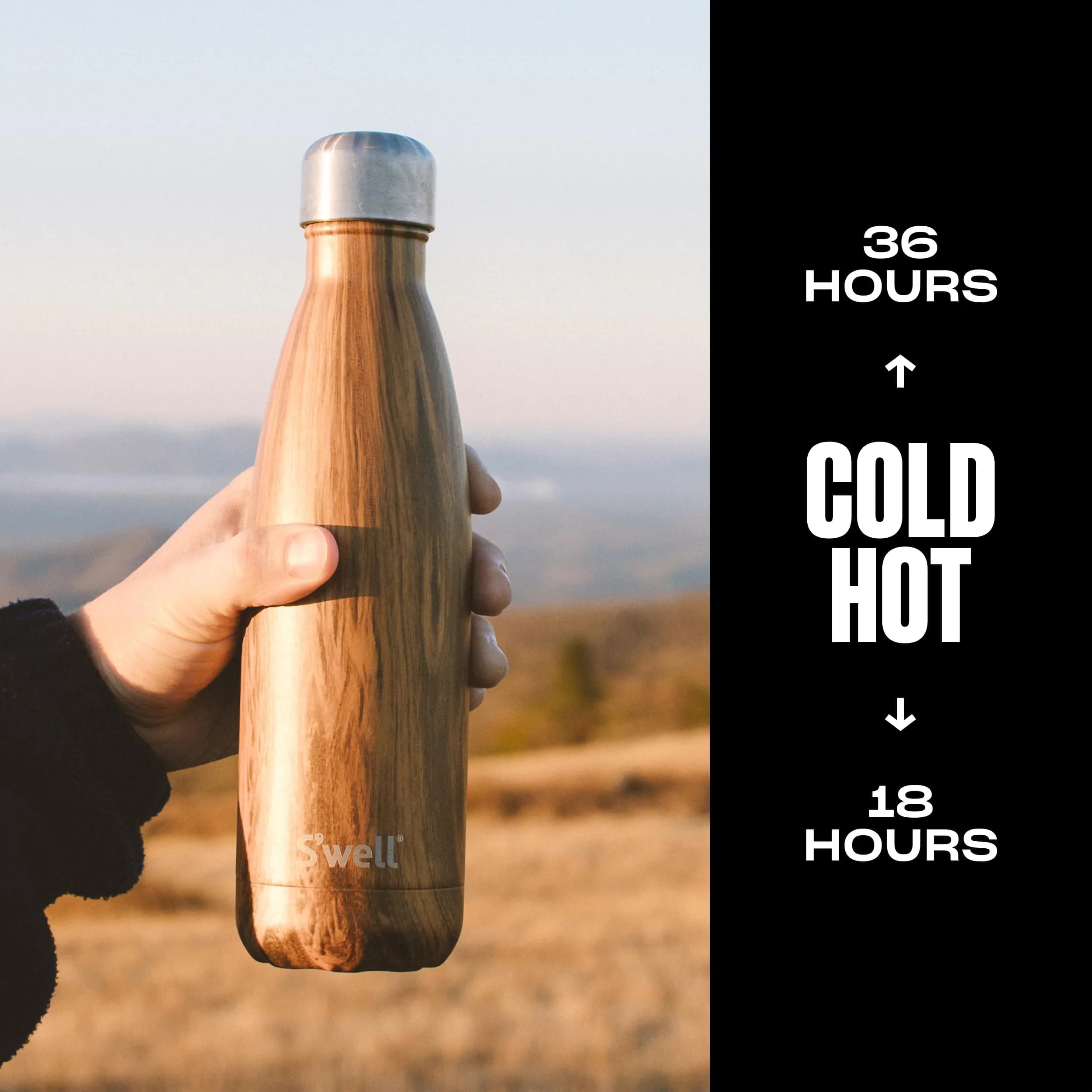 S'well Teakwood Stainless Steel Water Bottle 710ml (24oz) | Keeps Cold 36 Hrs, Hot 18 Hrs - view 3