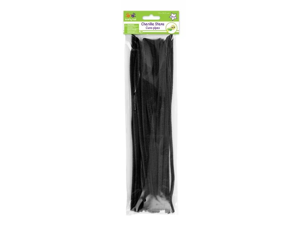 Krafty Kids Chenille Stems Pipe Cleaners 6mm x 12" | Flexible Craft Material for Kids & Art Projects — Black
