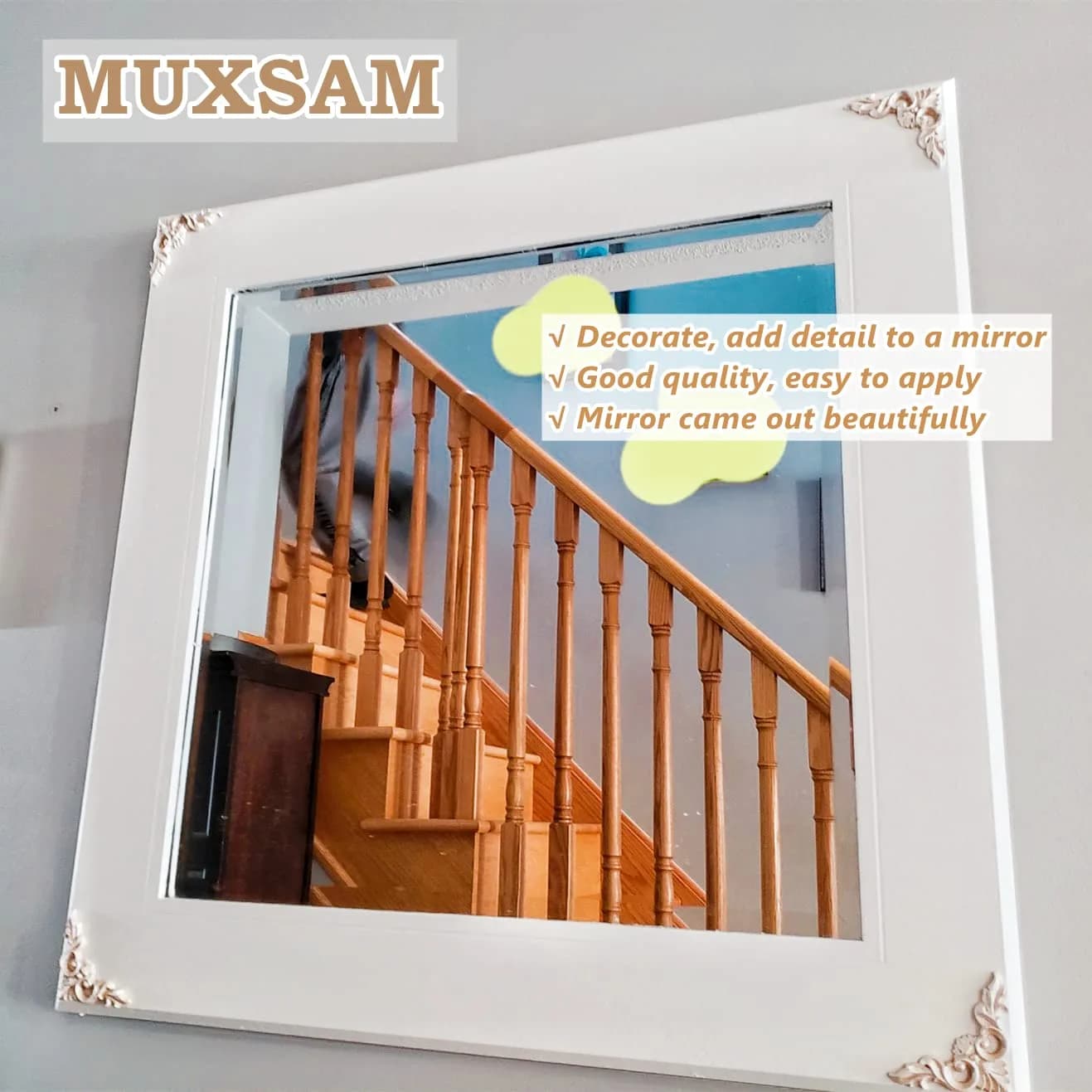 MUXSAM Unpainted Wooden Corner Appliques 8x8cm | Vintage European Style Decor thumbnail 5