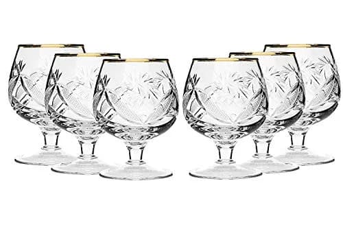 Neman Crystal Russian Cut Crystal Cognac Snifter Goblet Set (6) | 5 Oz. Hand Made with Gold Rim thumbnail 1