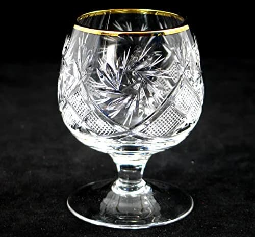 Neman Crystal Russian Cut Crystal Cognac Snifter Goblet Set (6) | 5 Oz. Hand Made with Gold Rim thumbnail 4