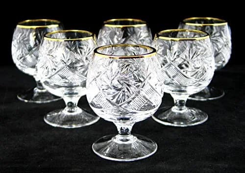 Neman Crystal Russian Cut Crystal Cognac Snifter Goblet Set (6) | 5 Oz. Hand Made with Gold Rim thumbnail 2
