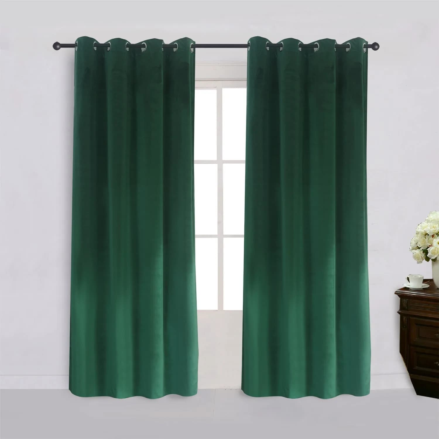 Cherry Home Velvet Curtains Set of 2 Dark-Green | Blackout Panels for Home Theater & Bedroom — Dark-green