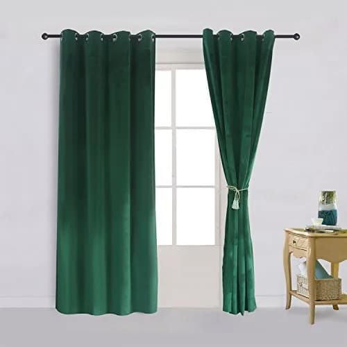 Cherry Home Velvet Curtains Set of 2 Dark-Green | Blackout Panels for Home Theater & Bedroom thumbnail 2