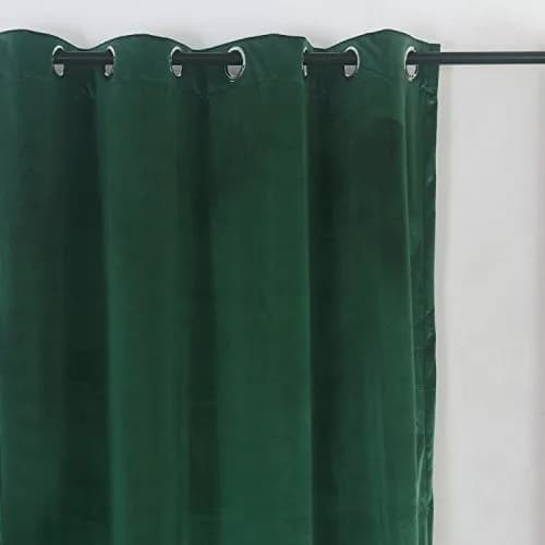 Cherry Home Velvet Curtains Set of 2 Dark-Green | Blackout Panels for Home Theater & Bedroom thumbnail 3