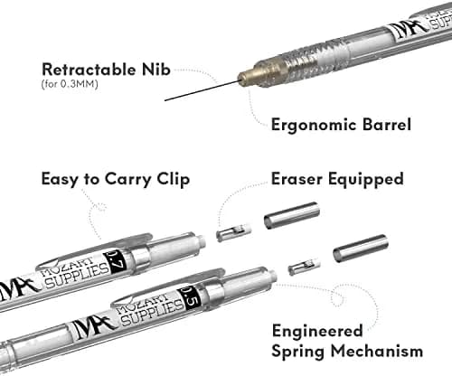 MozArt Supplies Mechanical Pencil Set 4 Sizes 0.3 0.5 0.7 0.9mm HB Lead Clear | Ideal for Drawing & Writing thumbnail 5