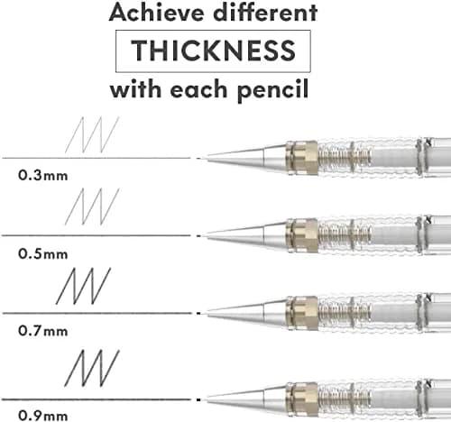 MozArt Supplies Mechanical Pencil Set 4 Sizes 0.3 0.5 0.7 0.9mm HB Lead Clear | Ideal for Drawing & Writing thumbnail 2