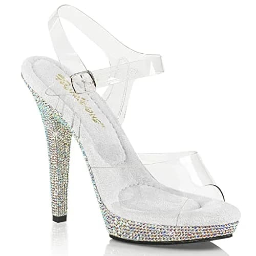 Fabulicious Lip-108DM Ankle-Strap Sandal 12 in Clear/Silver Multi Rs | 5" Heel, Platform & Rhinestones thumbnail 1