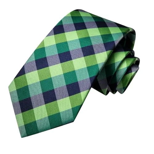 Hi-Tie Mens Plaids Striped Green Ties Set Paisley Silk Necktie for Men with Handkerchief Cufflinks Set Business Wedding | Elegant 59-inch silk mix polyester, perfect for formal occasions thumbnail 4