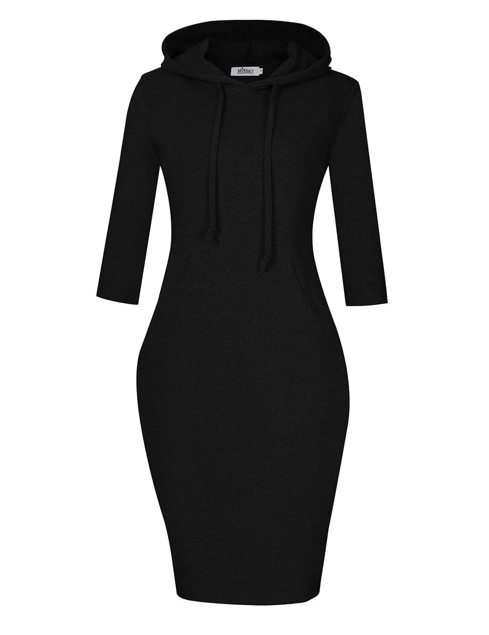 MISSKY 3/4 Long Sleeve Dresses for Women Pocket Black Sweatshirts for Women (S) | Casual Fashion