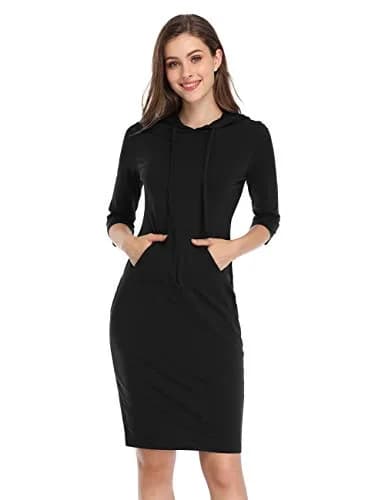 MISSKY 3/4 Long Sleeve Dresses for Women Pocket Black Sweatshirts for Women (S) | Casual Fashion thumbnail 2