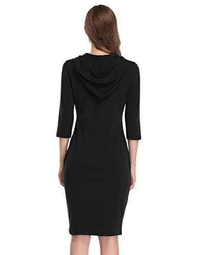 MISSKY 3/4 Long Sleeve Dresses for Women Pocket Black Sweatshirts for Women (S) | Casual Fashion thumbnail 3
