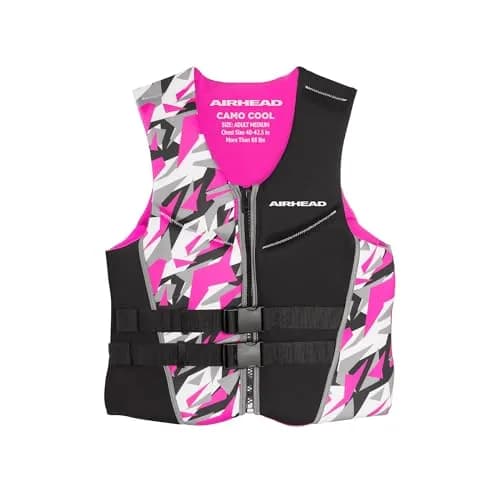 Airhead CAMO COOL Kwik-Dry Neolite Flex Life Jacket for Adults - USCG Approved Watersports Vest, Pink, Medium thumbnail 1