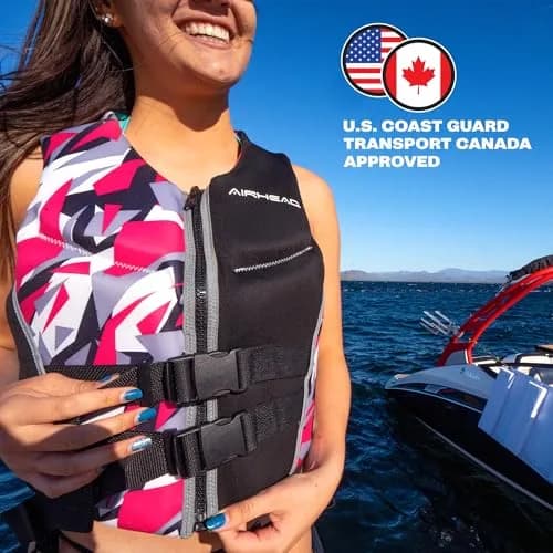 Airhead CAMO COOL Kwik-Dry Neolite Flex Life Jacket for Adults - USCG Approved Watersports Vest, Pink, Medium thumbnail 3