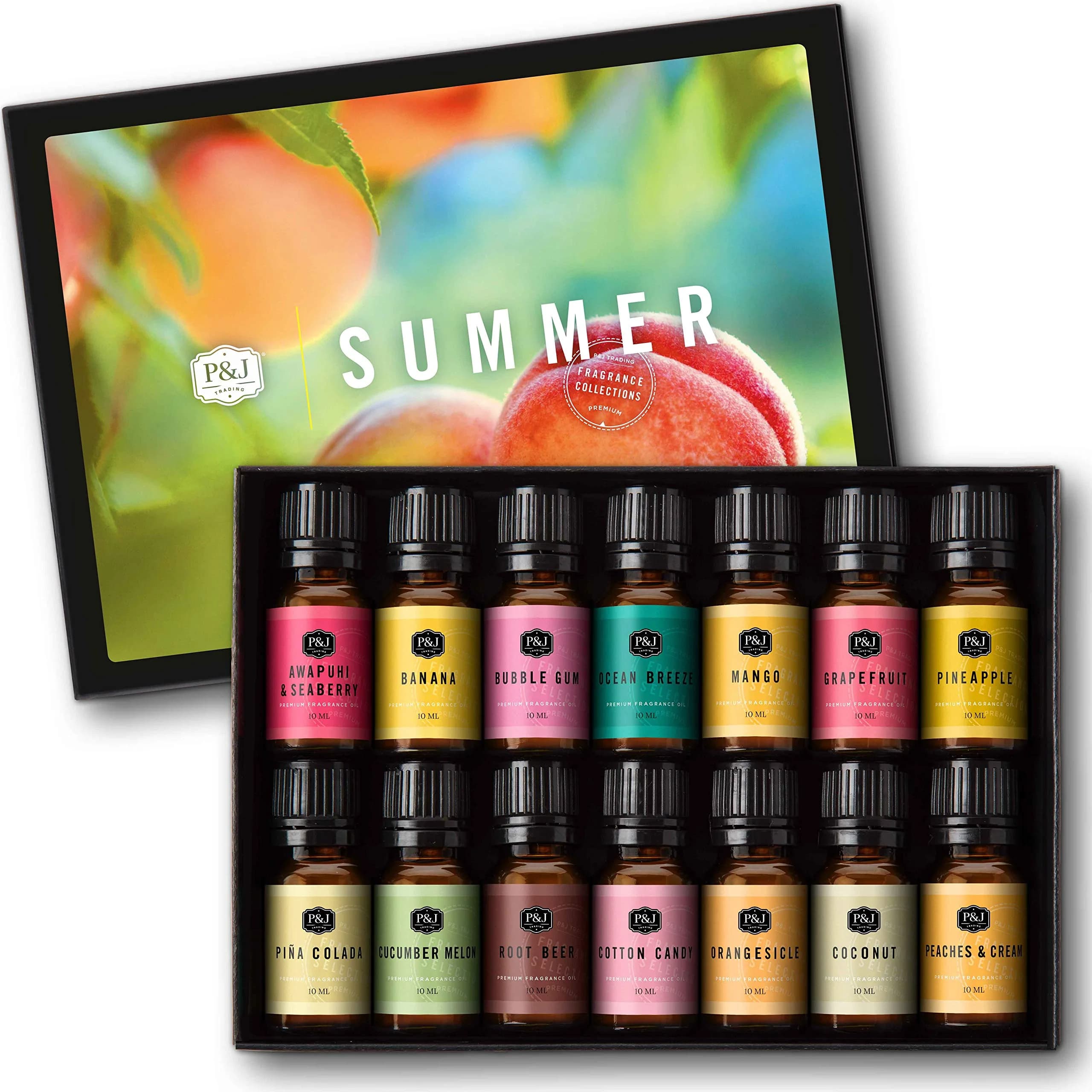 P&J Trading Summer Fragrance Oil Set for Candle Making, Diffuser & Soap Making (14 x 10ml Bottles) - main product image