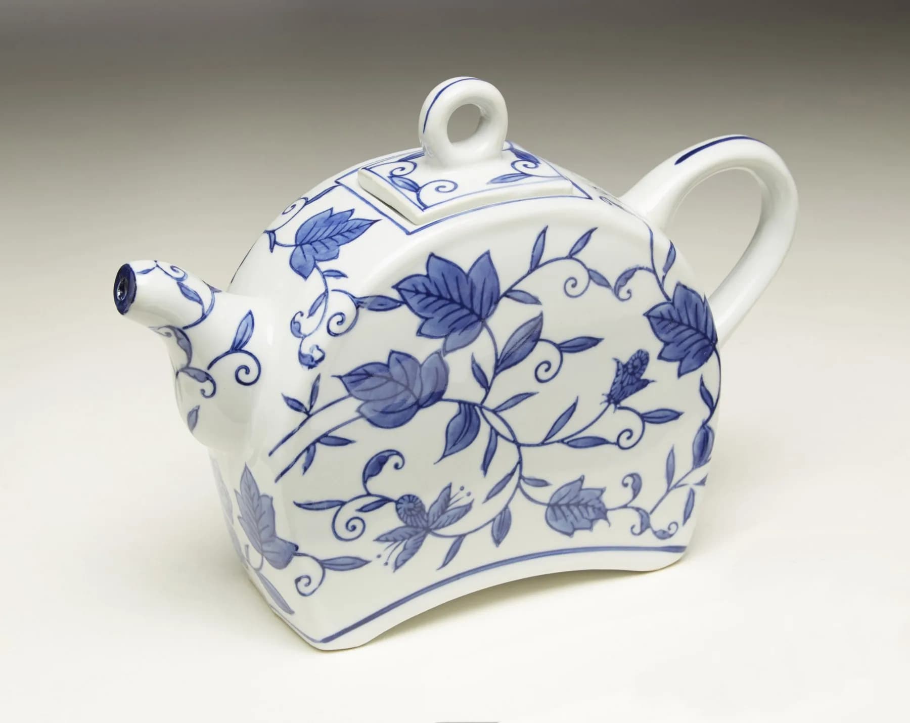 Zeckos Blue and White Ceramic Teapot | Classic Porcelain Design with Removable Lid — Blue