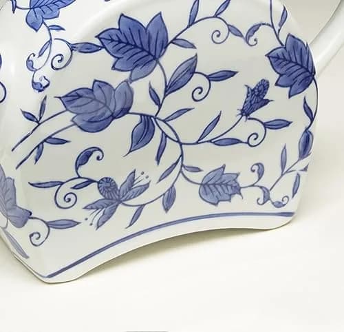 Zeckos Blue and White Ceramic Teapot | Classic Porcelain Design with Removable Lid thumbnail 2