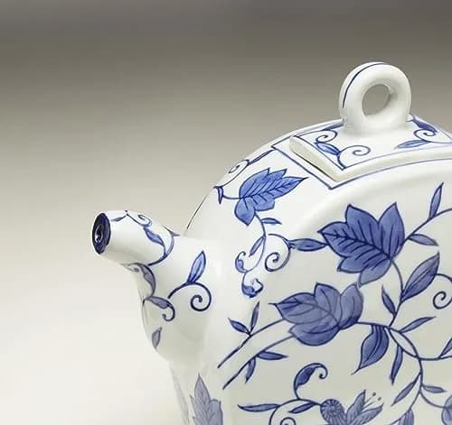 Zeckos Blue and White Ceramic Teapot | Classic Porcelain Design with Removable Lid thumbnail 3