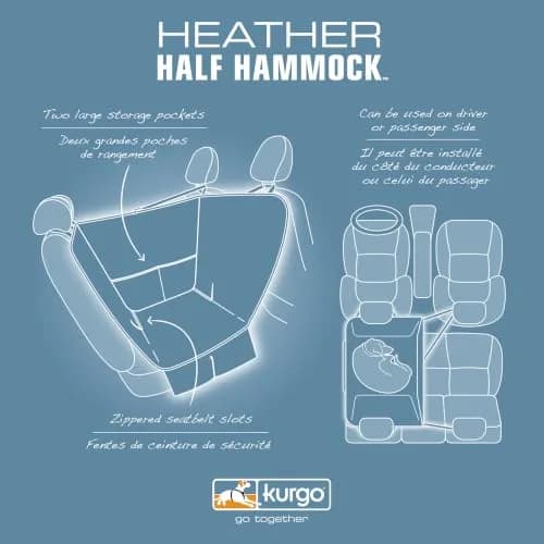 Kurgo Half Hammock Seat Cover, Heather Grey | Waterproof, Stain-Resistant, Universal Fit (27.5" Wide) thumbnail 5