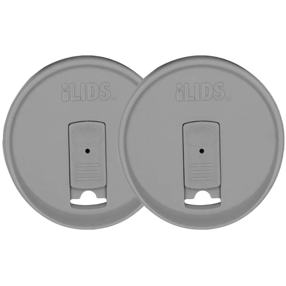 iLIDS Mason Jar Drink Lid, Wide Mouth, Gray, 2 Pack | Spill-Resistant, Food-Safe, USA Made