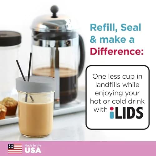 iLIDS Mason Jar Drink Lid, Wide Mouth, Gray, 2 Pack | Spill-Resistant, Food-Safe, USA Made thumbnail 4