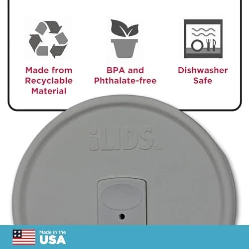 iLIDS Mason Jar Drink Lid, Wide Mouth, Gray, 2 Pack | Spill-Resistant, Food-Safe, USA Made thumbnail 5