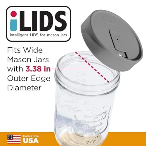 iLIDS Mason Jar Drink Lid, Wide Mouth, Gray, 2 Pack | Spill-Resistant, Food-Safe, USA Made thumbnail 2