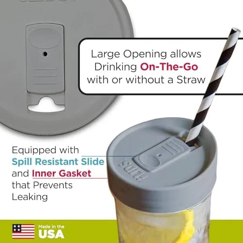iLIDS Mason Jar Drink Lid, Wide Mouth, Gray, 2 Pack | Spill-Resistant, Food-Safe, USA Made thumbnail 3