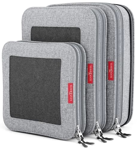 LeanTravel Premium Compression Packing Cubes 3-Pack Grey | Luggage Organizer Bags with Double Zipper & Breathable Mesh Panel thumbnail 1