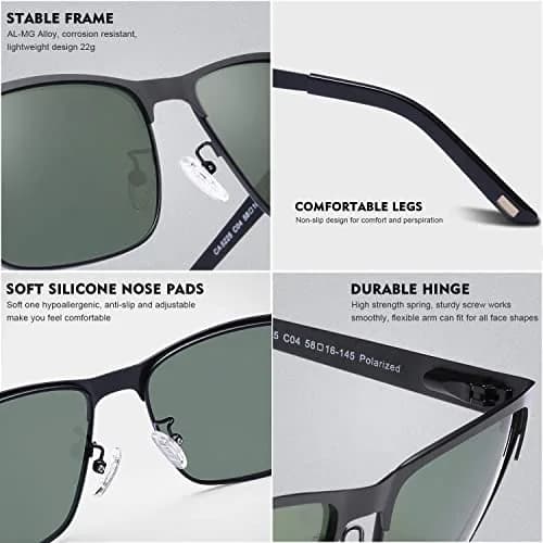 CARFIA Polarized Sunglasses for Men Spring Hinge Metal Frame CA5225 | Classic Square Design, UV400 & Shatterproof (70-120 chars) thumbnail 6