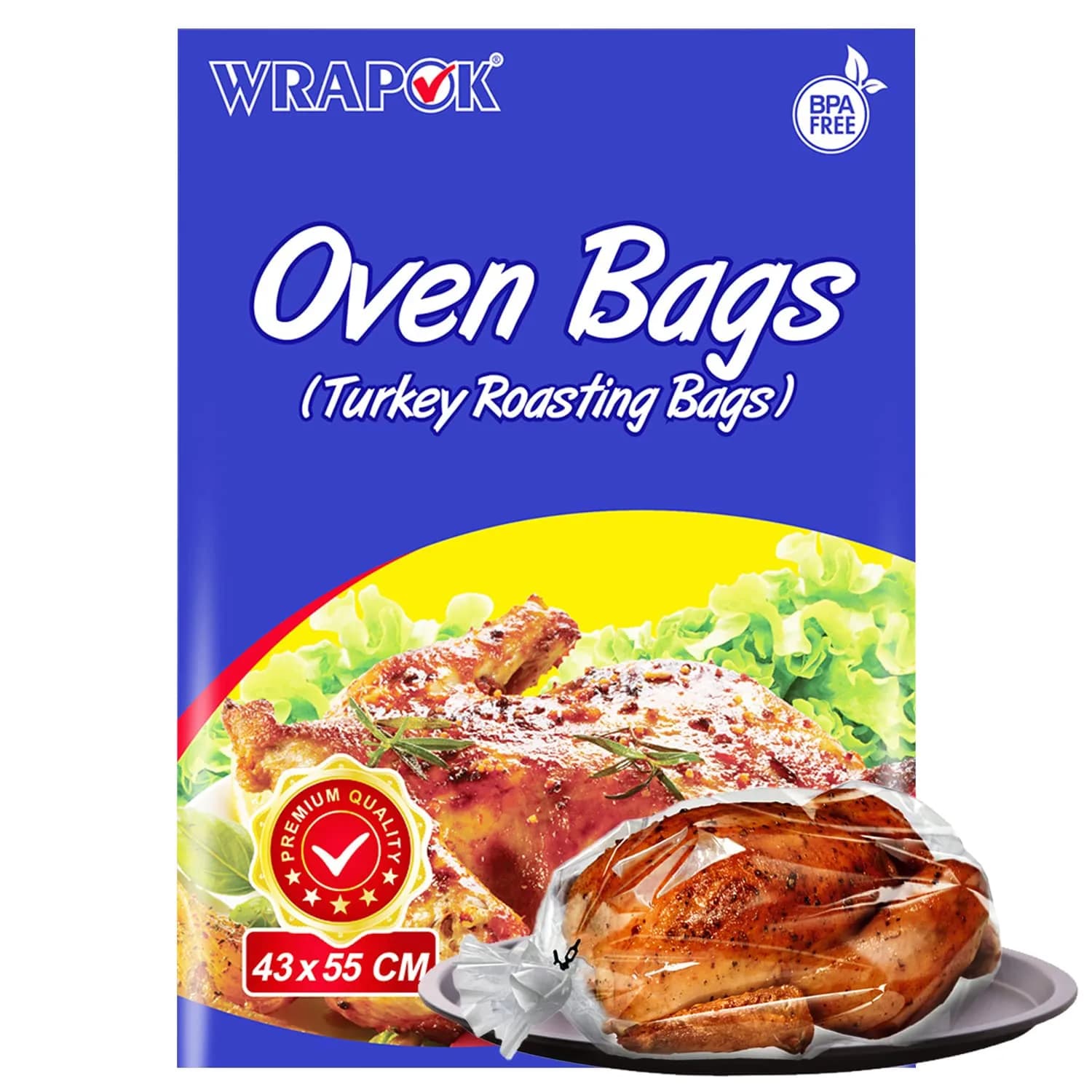 WRAPOK Oven Cooking Turkey Bags - Large Size, No Mess for Chicken, Meat, Seafood, Vegetables (17 x 21.5 Inch) - main product image