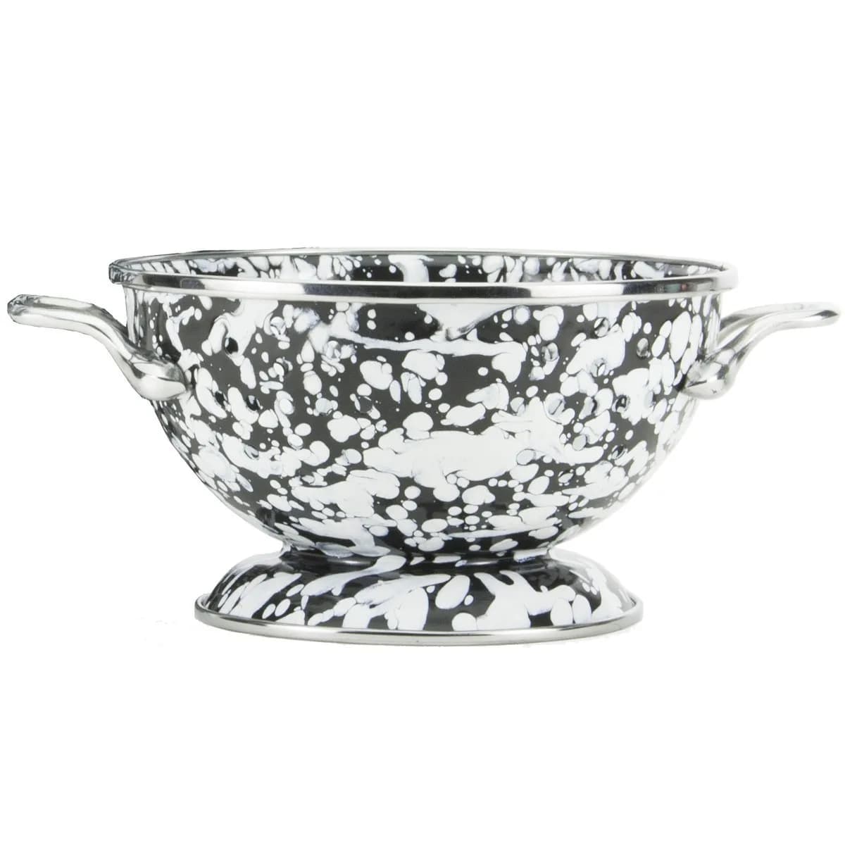 Golden Rabbit Enamelware Petite Colander 1 quart | Stylish Black Swirl Kitchen Tool