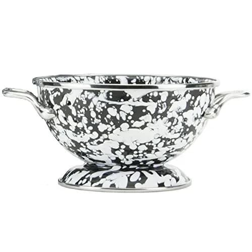 Golden Rabbit Enamelware Petite Colander 1 quart | Stylish Black Swirl Kitchen Tool thumbnail 1