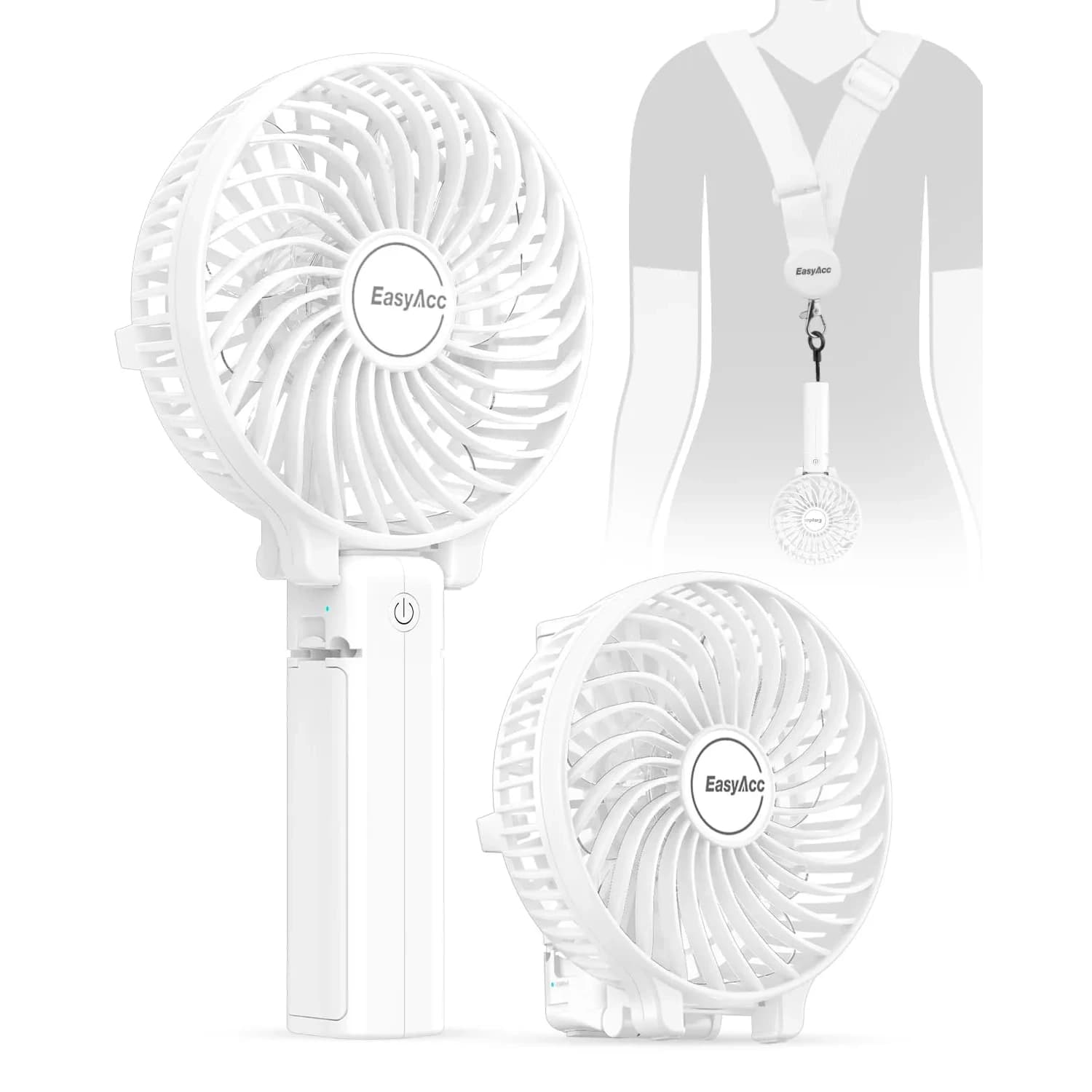 EasyAcc Handheld Fan White 20.32 cm (8 inches) | Powerful Portable USB Fan with 3 Speeds & 10-Hour Battery